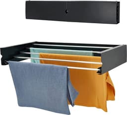 Aan de muur gemonteerd droogrek, 120 cm intrekbaar droogrek, opvouwbare waslijn wasdroger binnen en buiten, compact, effen ontwerp, capaciteit 30 kg, antraciet — thumbnail 1