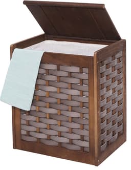 Wasmand MCW-G37, wasverzamelaar wassorteerder wasbox, massief houten shabby-look rieten 61x51x35cm ~ bruin — thumbnail 5