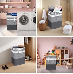 Heupwasmand-Opvouwbare Wasmand-Set van 2 grote wasmanden - Waterdichte opvouwbare wasmanden - Geschikt voor kamers, slaapkamers, badkamers en studentenkamers - Waszakken voor opslag en organisatie - Grijs - 75 liter — thumbnail 5