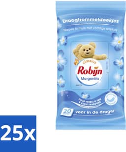 25 x Robijn – Droogtrommeldoekjes – Morgenfris - 20 Doekjes - Droogtrommeldoekjes - Wasgoed Drogen - Frisheid Droger - Wasgoed Verzorgen - Kleding Beschermen — thumbnail 1