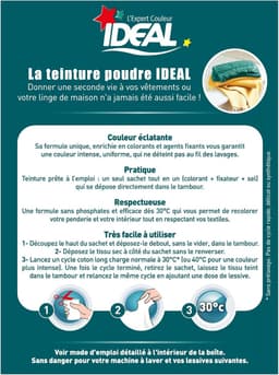 IDEAL All in One Textile Dye 230g Emerald – Complete Textielverf met Fixatief & Zout – Diep Smaragdgroen – Voor Katoen, Linnen & Viscose – 40°C – Made in France — thumbnail 2