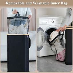 Wasmand Opbergen - Kledingbak Tas - Ruimte Besparen - Verwijderbare Binnenbak - 73x40x33 cm - Zwart — thumbnail 4
