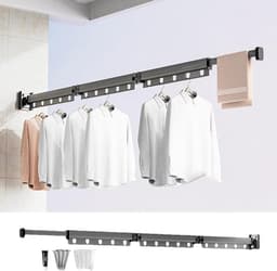 Wand Droogrek - Opvouwbaar Wasrek - Ruimte Besparen - Stevig Aluminium - Intrekbaar Ontwerp — thumbnail 5