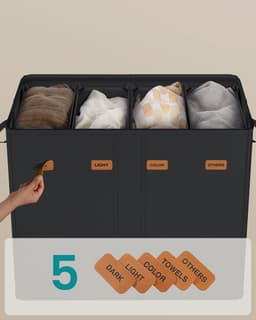 SONGMICS - Wasmand - Wasmand met 4 Vakken - Met Deksel - Uitneembare en Wasbare Binnenzak — thumbnail 4