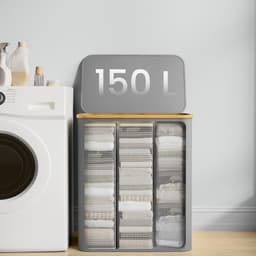 SONGMICS LCB515G01 - Wasmand met 3 Vakken - Opvouwbaar met Deksel - Afneembare Waszak — thumbnail 5