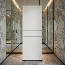 Slimline Opbergkast 60 cm – Hoge multifunctionele kast met 4 deuren en lade – Smalle witte kast met 3 planken voor woonkamer, slaapkamer, kantoor en huishoudgebruik – Compacte, ruimtebesparende opbergoplossing 64x34x180 cm NoViHome — thumbnail 3