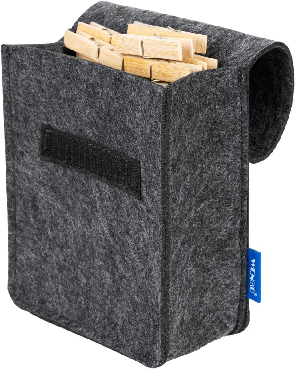 Waszak met Klemmen - Kledinghanger Opberger - Was ophangen - Duurzaam Gerecycled Vilt - 16x21x7.5cm - Antraciet — afbeelding 1