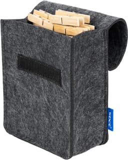 Waszak met Klemmen - Kledinghanger Opberger - Was ophangen - Duurzaam Gerecycled Vilt - 16x21x7.5cm - Antraciet — thumbnail 1