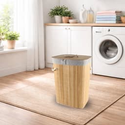 Wasmand bamboe - uitneembare waszak - touw handvaten 29x39x57 cm — thumbnail 2