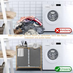 ACXIN Bamboe Wasmand Met 2 Vakken - Oxford Stof - Afneembaar En Wasbaar - 72 L - Grijs — thumbnail 4