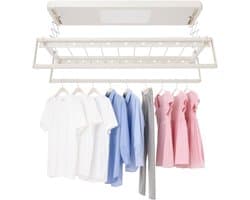 Elektrisch Wasrek - Wanddroger Inklapbaar - Ruimte Besparen - Met Afstandsbediening - 7x125x31cm - Wit