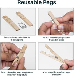 Houten wasknijpers voor waslijn - Sterk en duurzaam - 102 Stuks voor DIY-projecten en foto's — thumbnail 2