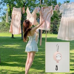 2stucks-Draagbaar reiswaslijnkoord verstelbaar 10 meter-waslijn voor op de camping ideaal voor hotel kamperen tuin binnen en buiten-roze — thumbnail 2