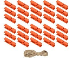 Houten Knijpers - Kleine Clips - Foto Ophangen - Sterke Handgreep - 07 x 35 cm - Oranje