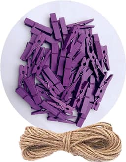 50 Mini Houten Knijpers met Jute Touw - Kleine Klemmetjes voor Foto's, Knutselen en Decoratie — thumbnail 1