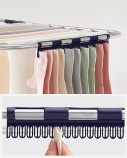 2-Tier Stainless Steel Clothes Dryer with Height Adjustable Wings - Freestanding Drying Rack for Socks, Bed Linen, and Clothing - Foldable and Stable - Blue - 156 x 61 x 113 cm — thumbnail 3