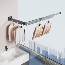 Extra groot droogrek voor kleding - Wanddroogrek - Opvouwbaar - Geen spijkers of lijm - Ruimtebesparend droogrek voor kleding - Telescopisch droogrek voor kleding - Zwart - Drievoudig opvouwbaar + Telescopische paal - Uitschuifbaar tot 126 cm — thumbnail 2