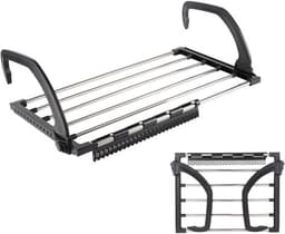Droogrek - Droogrek voor kleding - Droogrek voor schoenen van roestvrij staal voor balkons - Multifunctioneel opvouwbaar raammodel - Draagbaar opvouwbaar droogrek - geschikt voor Ophangen aan radiator, deur, douchewand of balkon - Zwart — thumbnail 3