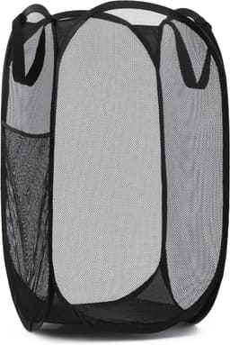 Wasmand - Opvouwbare waszak van mesh - Opvouwbare wasmand - Met handvat en zijvakken - Opvouwbare speelgoedorganizer, Perfect voor kinderkamers, studentenhuizen, reizen - Zwart — thumbnail 1