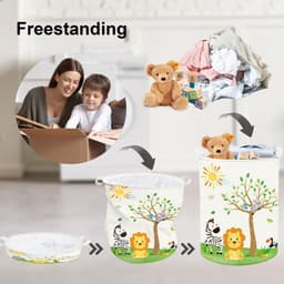 Kinder Opvouwbare Opbergmand met Handvatten - Met Leeuw & Olifant Design - Voor Kleding & Speelgoed - Voor Babykamer & Badkamer - 40 x 50 cm — thumbnail 3