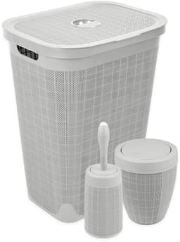 Set 'Hessian' - Wasmand 60 liter - Toiletborstel doseersysteem - Prullenbak swingdeksel - Lichtgrijs — thumbnail 1