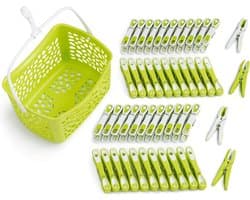 Wasknijpers Ecoline met mand (48 stuks met mand, groen-wit/wit-groen, mand groen, handvat wit)