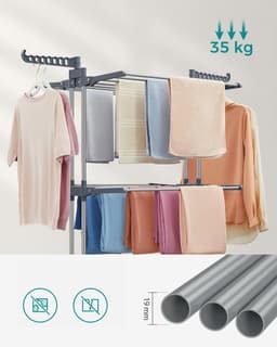 Grote kledingluchter, opvouwbaar droogrek voor kleren 4-niveaus, beweegbare kleding paard, 64 x 126 x 172 cm, roestvrij staal, vouwvleugels, eenvoudige montage, binnen buiten gebruik, grijs — thumbnail 2