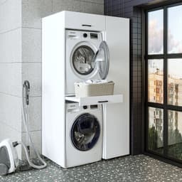 Roomart DUO-I Wasmachine Ombouwkast 112x205 cm - met Hoge Kast 45 en Uittrekblad - Wit — thumbnail 1