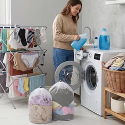 Wäschenetz Set - Wäschesack met Kordelstopper - 2 Stuks 30x40cm en 40x50cm - Beschermend Net voor Wasmachine - Voor Ondergoed Babykleding en Sokken - Wit — thumbnail 3
