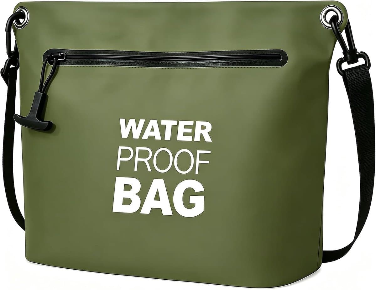 waterdichte tas schoudertas met luchtdichte ritssluiting, lichte dry bag met verstelbare riem voor strand, zwemmen, reizen en dagelijks gebruik, olijfgroen, draagtas — afbeelding 1