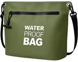waterdichte tas schoudertas met luchtdichte ritssluiting, lichte dry bag met verstelbare riem voor strand, zwemmen, reizen en dagelijks gebruik, olijfgroen, draagtas