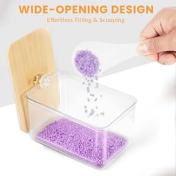 Set van 3 waspods container en droger bladhouder - doorzichtige plastic wasruimte organisatie opslagcontainers met deksels, schepjes en etiketten voor wasmiddelpods, poeder, waskralen, geurboosters — thumbnail 4