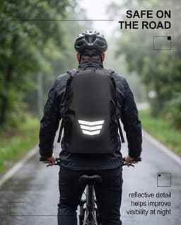 Rugzakhoes, 15-25 l, rugzak met reflecterende strepen en opbergtas, zwart, 1 stuk voor trekking, fietsen en school — thumbnail 4