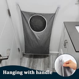 Wasmand, draagbare waszak, ritssluiting, wijd open, waszakken met roestvrijstalen haken en kleefhaken, organisatie voor vuile kleding — thumbnail 4