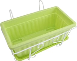 1set Decoratieve Bloempot Met Tray Hangrek Duurzaam Voor Balkon Tuin Woonkamer Stijlvol Ontwerp Met Ijzeren Steun — thumbnail 1