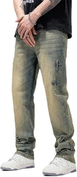 Washed Cross Jeans Casual Wijde Pijpen Dweilbroek Heren Losse Broek Heren en Dames - Lichtblauw - XXL — thumbnail 2