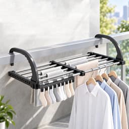 Wasrek Voor Balkon en Balustrade, Aan Het Balkon te Bevestigen Hangend Droogrek, Wandwasrek, Inschuifbaar en Verstelbaar. — thumbnail 5