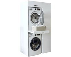 Roomart DUO-I Wasmachine Ombouwkast 112x205 cm - met Hoge Kast 45 en Uittrekblad - Wit