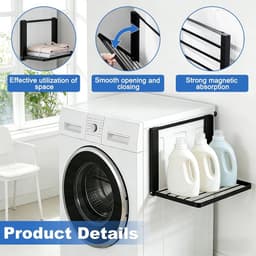 Uitbreidbare Magnetische Wasmachine Rek voor Handdoeken, Kledinghangers en Vuilniszakken - 40,5 x 25 cm, Efficiënte Organisator voor de Wasruimte — thumbnail 2