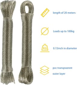 40 m waslijn, 2 stuks 20 m waslijn met stalen kern, zware belasting, extra sterk, scheurvaste waslijn, roestvrij en waterdicht, waslijn voor huishouden, tuin, balkon, camping — thumbnail 2