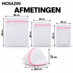 MOSAZIN Waszakken Set 4-delig – 3 Maten en BH Waszak – Wasnetten met Rits voor Lingerie, Sokken en Kleding – Wit/Roze — thumbnail 5