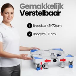 Caimco Wasmachine Verhoger met Wielen - Verstelbaar Opbouwmeubel & Wasmachine Sokkel - Draagkracht 300KG - Anti-Tril & Geluiddempend Onderstel - Geschikt voor Wasmachine, Droger, Koelkast & Vaatwasser — thumbnail 4