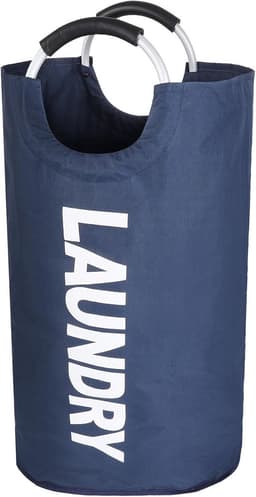 Wasmand - Waszak – Wassorteerder - Waszakken voor wasgoed - Opvouwbaar – 90L- 38x79cm - waszak vouwbaar - Wasmand met handvaten - Wassorteerder - Wasmanden - Wasbox - Waszak met 1 compartiment - Opbergmand - Opvouwbaar - draagbaar wasbox - Blauw — thumbnail 1