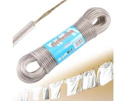 Washing line met staal kern - extra sterk - scheurvast - roestvrij - outdoor waslijn - capaciteit 120 kg - ideaal voor tuin - kamperen - reis waslijn.