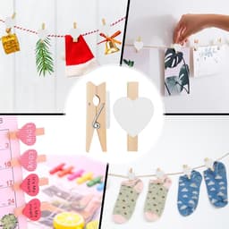 Mini-wasknijpers - decoratie - polaroid - bruiloft - houten knijpers - doe-het-zelf - fotowand - display - feest - wit - 120 stuks met hartjes design, inclusief 10 m jute koord voor foto's. — thumbnail 5