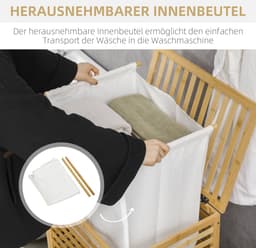 Clruro Waskorf - 50 x 36 x 60 cm - Wasmand met Deksel - 55L - Bambus - Natuur — thumbnail 4