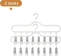Set van 2 - Sokkendroogrek - met klemmen - wasknijpers - geschikt voor het ophangen van ondergoed - multifunctioneel sokkendroogrek - wit — thumbnail 1