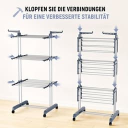 "Verstelbaar 4‑lagen droogrek met opvouwbare vleugels en wieltjes – Groot RVS kledingrek voor binnen en buiten" — thumbnail 2