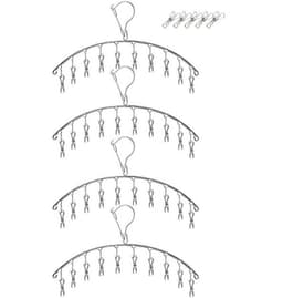 4 stuks roestvrijstalen wasrek kleerhanger met 10 clips – winddicht droogrek voor sokken, babykleding, ondergoed, handdoeken en meer — thumbnail 1