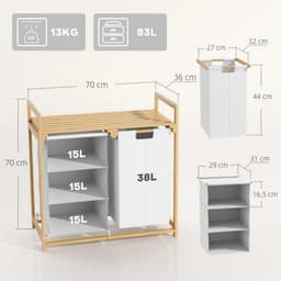 Wasmand met waszak - Opbergrek bamboe - Kast - Badkamerkast - 70x36x70 cm — thumbnail 3